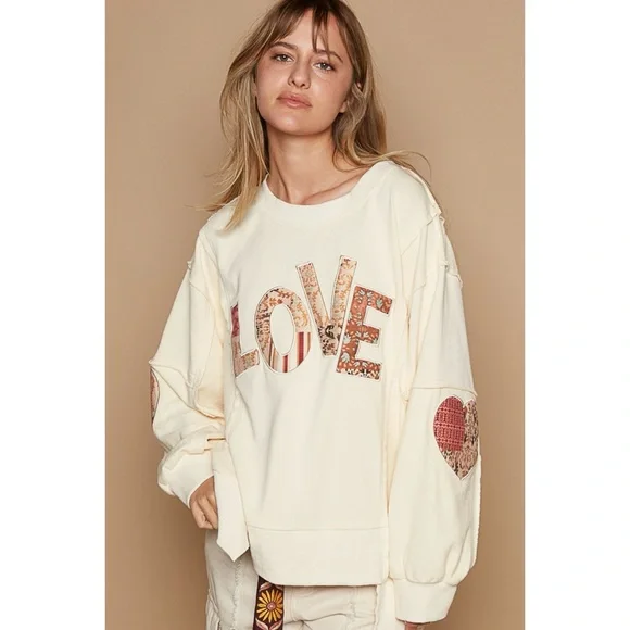 POL Love Letter Patch Relaxed Fit Sweatshirt in Cream - Picture 6 of 6